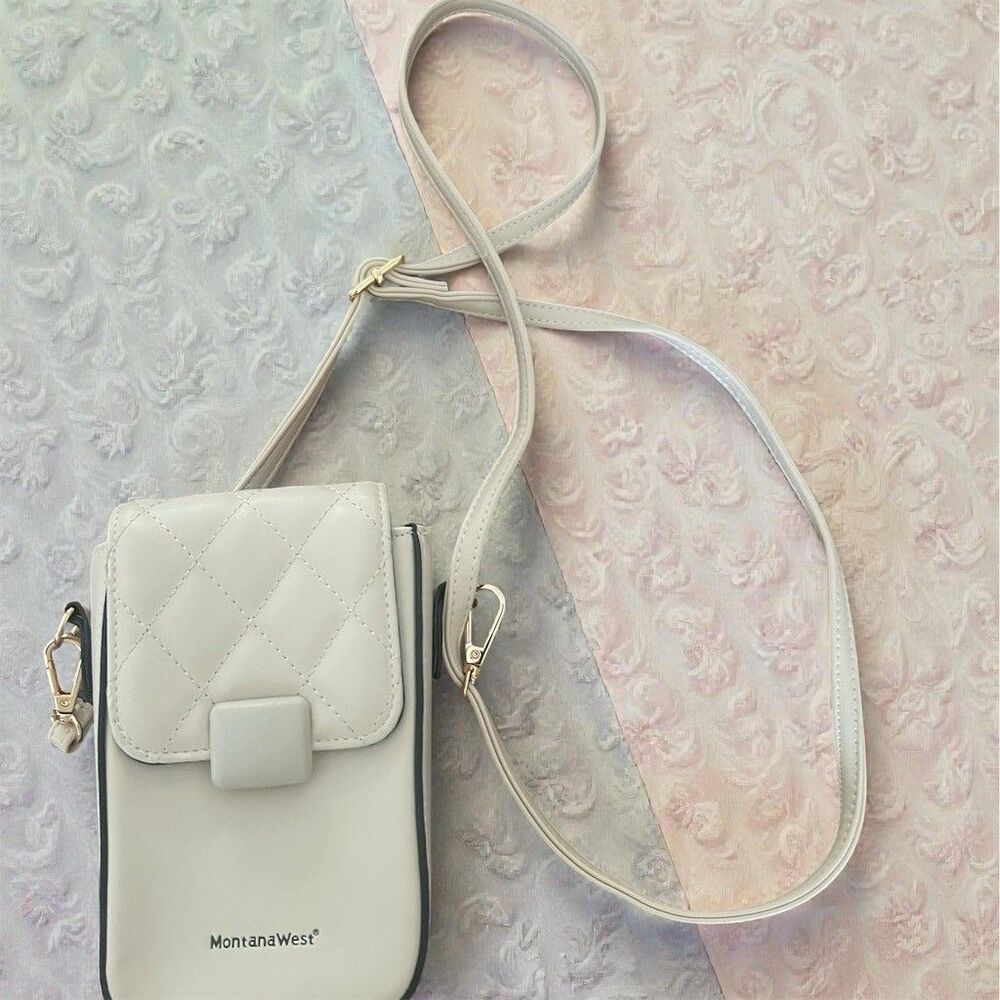 Montana West Phone Crossbody Bag Purse Womens Mini Cream Quilted Card